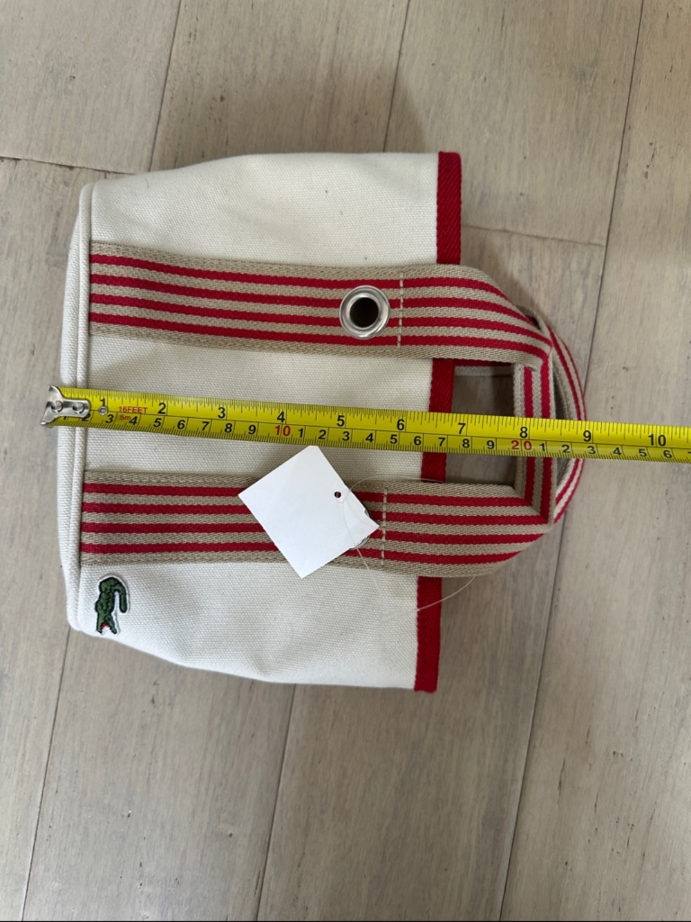 NWT Vintage Y2K Lacoste Cream Canvas Mini Tote with Red Stripes - Picture 11 of 11
